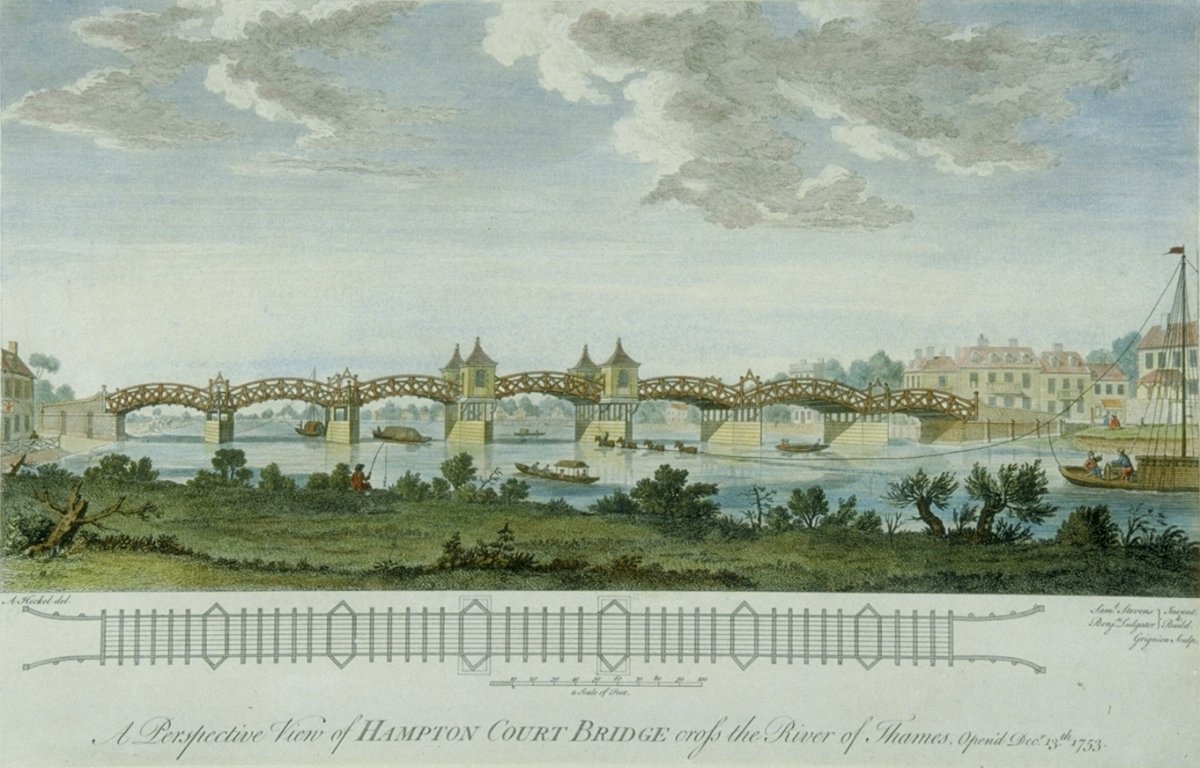 Image of A Perspective View of Hampton Court Bridge cross the River of Thames, Opened 13 December 1753