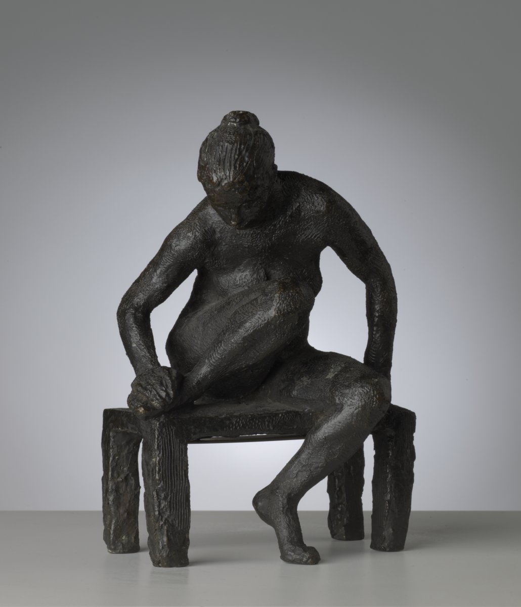 Image of Nude Seated on a Bench Holding her Right Foot