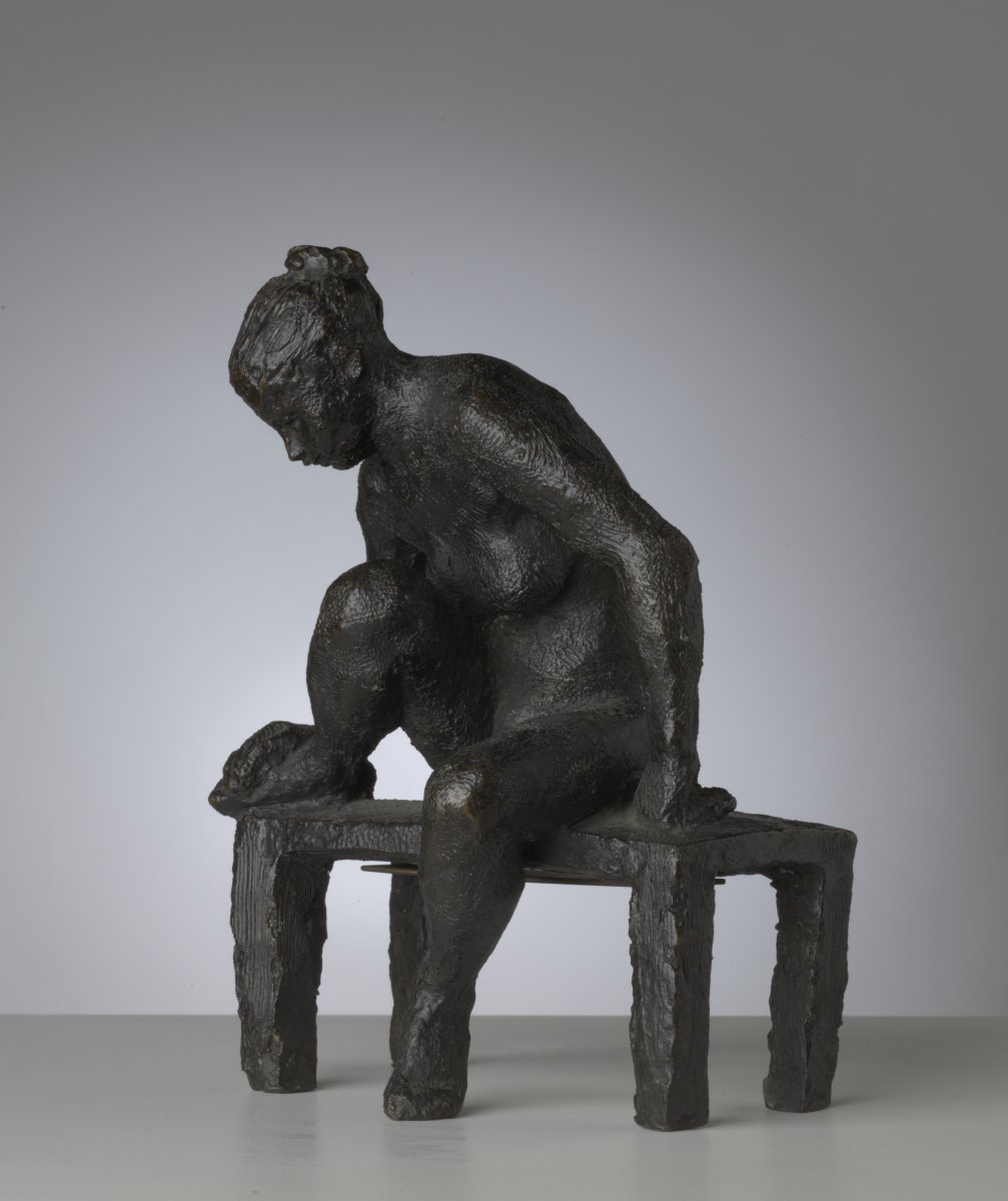 Image of Nude Seated on a Bench Holding her Right Foot