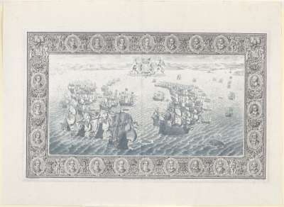 Image of II: The Spanish Fleet against Fowey, drawn up in the Form of a Half Moon, and the English Fleet pursuing them