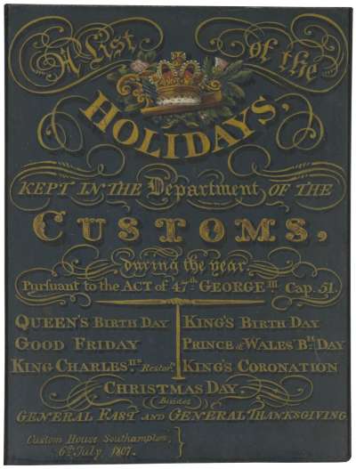 Image of A List of the Holidays Kept in the Department of the Customs, during the Year