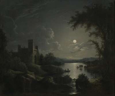 Image of A Castle and Lake by Moonlight