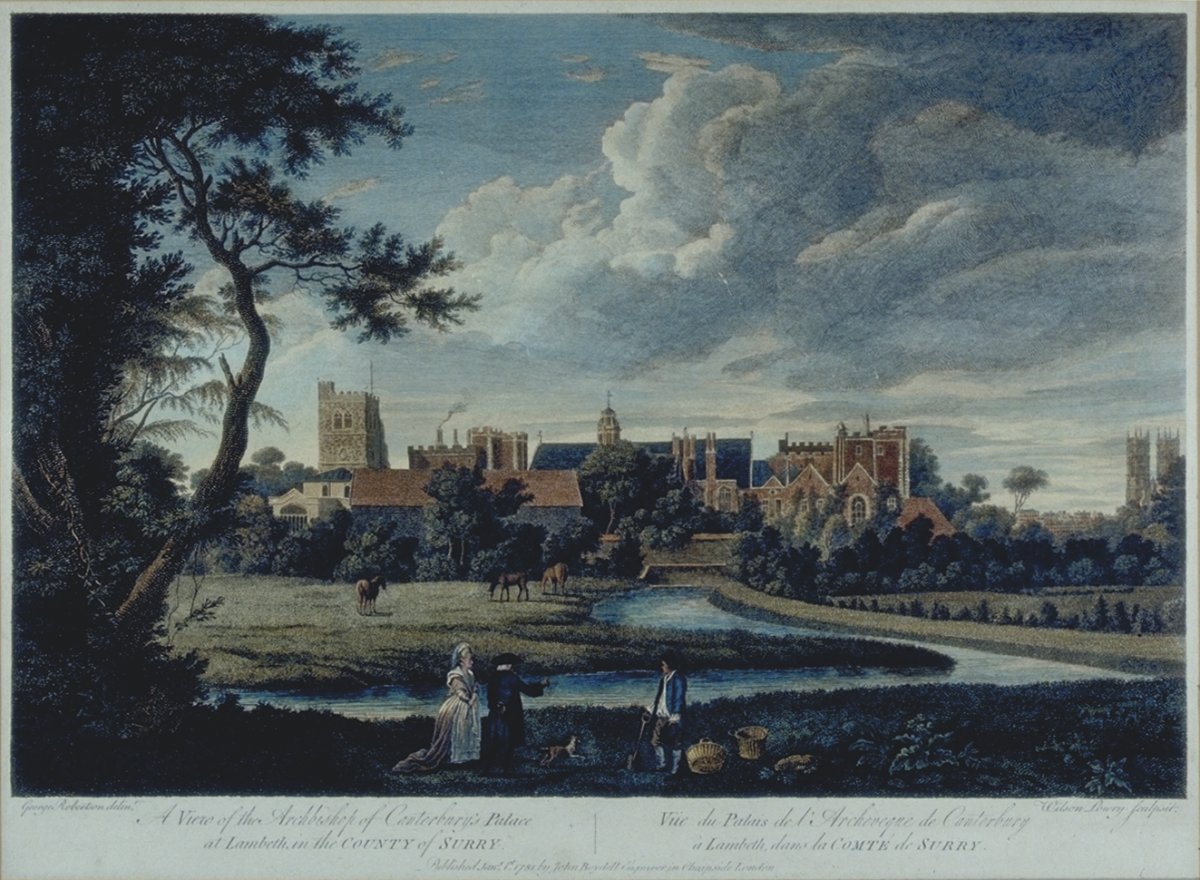 Image of A View of the Archbishop of Canterbury’s Palace at Lambeth, in the County of Surry [sic] / Vue du Palais de l’Archeveque de Canterbury / à Lambeth, dans la Comté de Surry