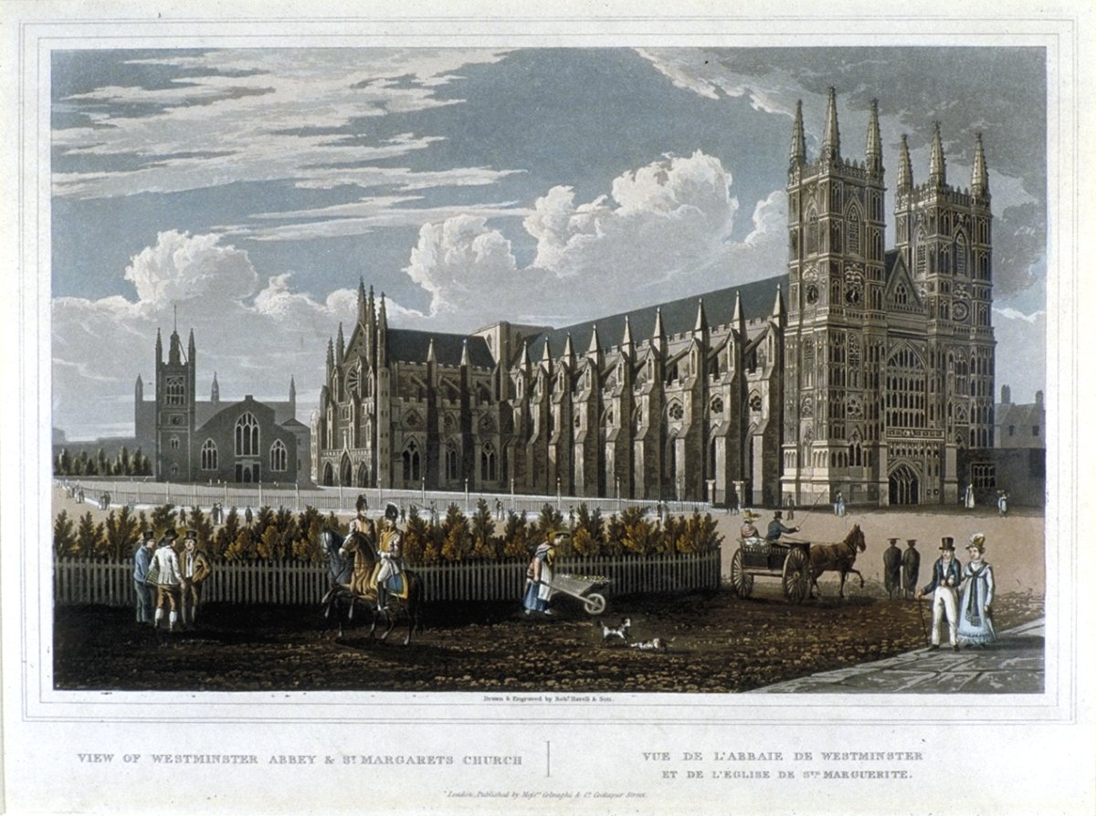 Image of View of Westminster Abbey and St. Margaret’s Church / Vue de l’Abbaye de Westminster et de l’Eglise de Ste. Marguerite