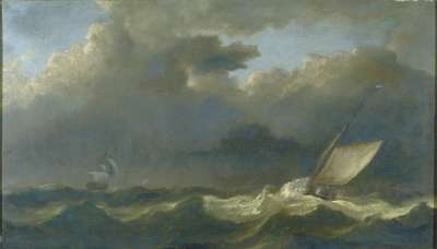 Image of Fishing Boat and a Man-o-War in a Strong Breeze