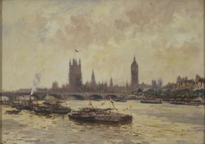 Image of HM The Queen Arriving by Boat at Westminster Pier on 12 June 1953