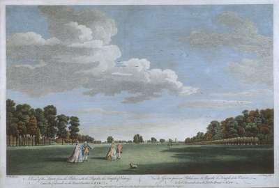 Image of A View of Lawn from the Palace, with the Pagoda, the Temple of Victory, and the Colonade in the Royal Gardens at Kew. Vue du Gazon prise ou Palais, avec la Pagoda, le Temple de la Victoire, et la Colounade dans le Jardin Royal de Kew