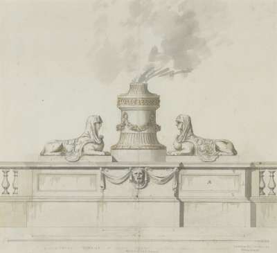 Image of Design for Sacrificial Urn between Sphinxes