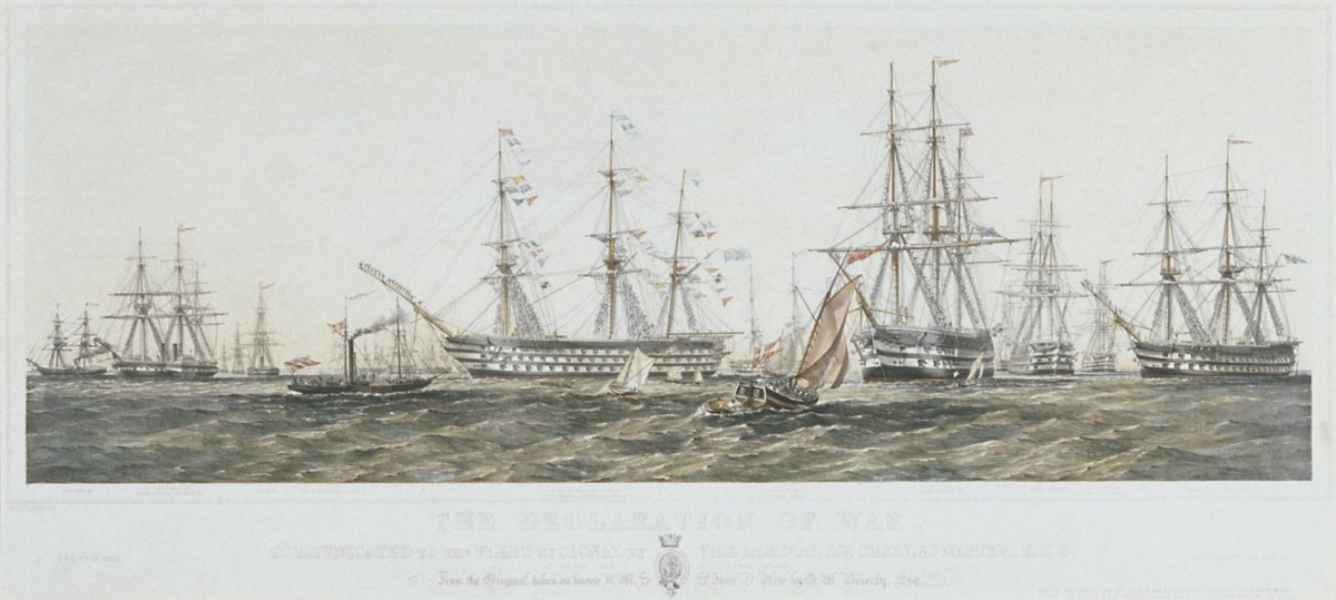 Image of The Declaration of War communicated to the Fleet by Signal by Vice Admiral Sir Charles Napier, K.C.B., at Kioge Bay, 4 April 1854