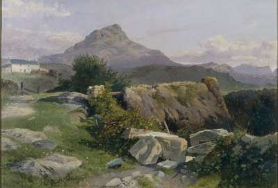 Image of A Hilly Landscape with a Ruined Cottage