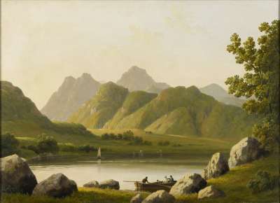 Image of Scene in the Lake District, probably the Langdale Pikes from Blea Tarn