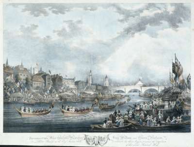 Image of The Procession of their Most Gracious Majesties King William and Queen Adelaide to London Bridge on the 1st of August 1831 to celebrate by their August presence the completion of that grand National Work