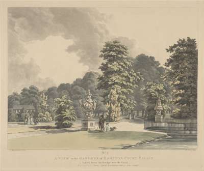 Image of A View in the Gardens of Hampton Court Palace, taken from the Bridge over the Canal