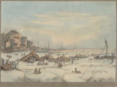 Image of View of the Thames off Three Cranes Wharf when Frozen, Monday 31 January to Saturday 5 February 1814, on which a Fair was held, attended by many Hundred Persons