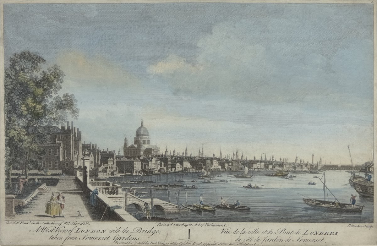 Image of A West View of London with the Bridge, taken from Somerset Gardens / Vue de la Ville et du Pont de Londres, du côté du Jardin de Somerset