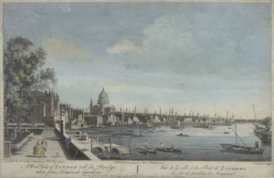 Image of A West View of London with the Bridge, taken from Somerset Gardens / Vue de la Ville et du Pont de Londres, du côté du Jardin de Somerset