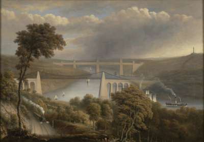 Image of The Menai Straits with Britannia Bridge and Suspension Bridge