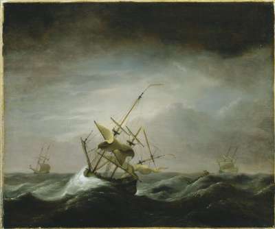 Image of Dismasted Ship in Rough Sea