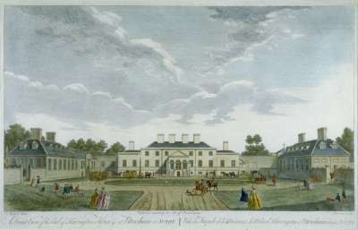 Image of A Front View of the Earl of Harrington’s House & c. at Petersham in Surry / Vue du Façcade de la Maison etc de Milord Harrington a Petersham dans Surry [sic]