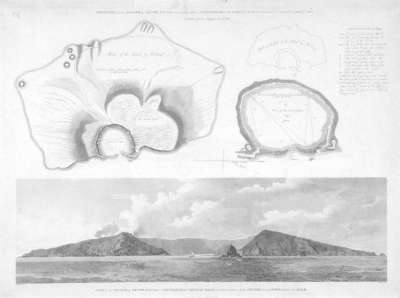 Image of Sketches of the Island of Santo Paulo, commonly called Amsterdam, in the Indian Ocean / View of the Island of Santo Paulo, or Amsterdam, the Conical Rock near the Entrance of the crater bearing West, distant one Mile