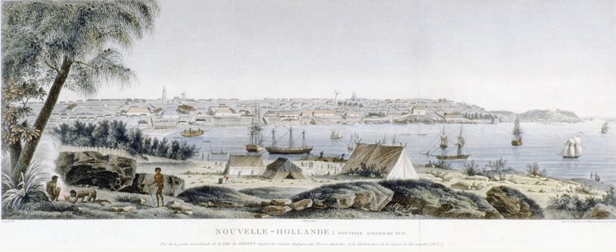 Image of Nouvelle-Hollande: Nouvelle Galles du Sud. Vue de la partie méridionale de la Ville de Sydney Capitale des Colonies Anglaises aux Terres Australes, et de l’Embouchure de la rivière de Parramatta (1803)