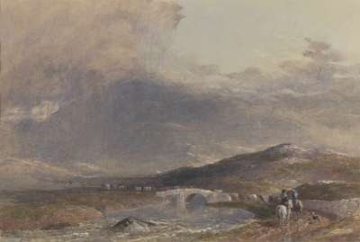 Image of Herdsmen and Cattle Crossing Lodge Bridge, North Wales