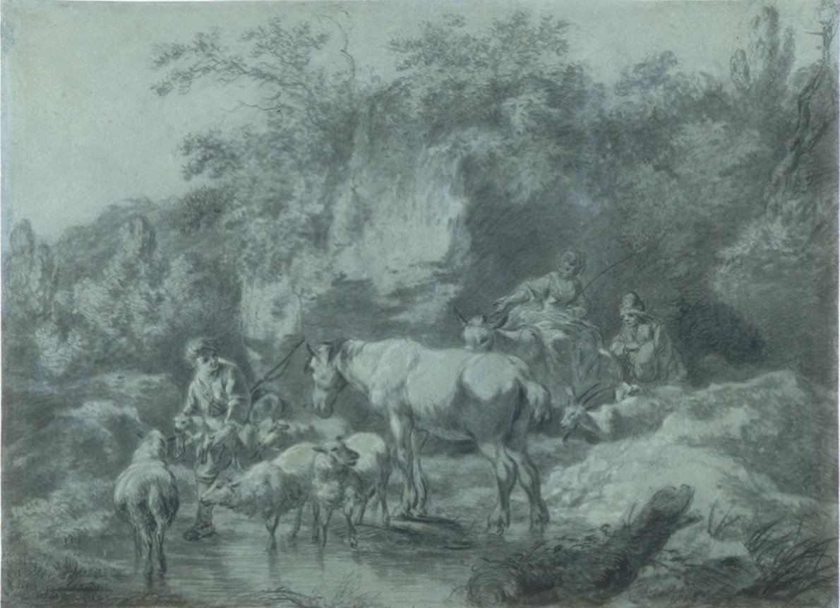 Image of Peasants & Animals at a Pool