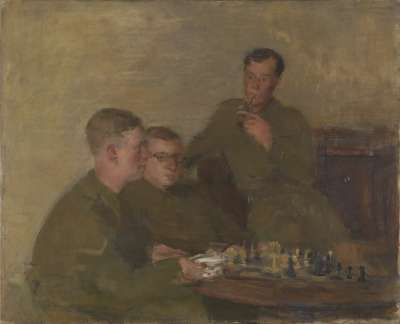 Image of Three Soldiers Shortly to Leave for an Officer Cadet Training Unit Playing Chess