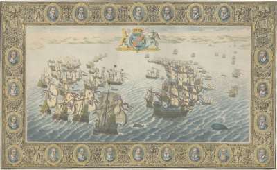 Image of II: The Spanish Fleet against Fowey, drawn up in the Form of a Half Moon, and the English Fleet pursuing them