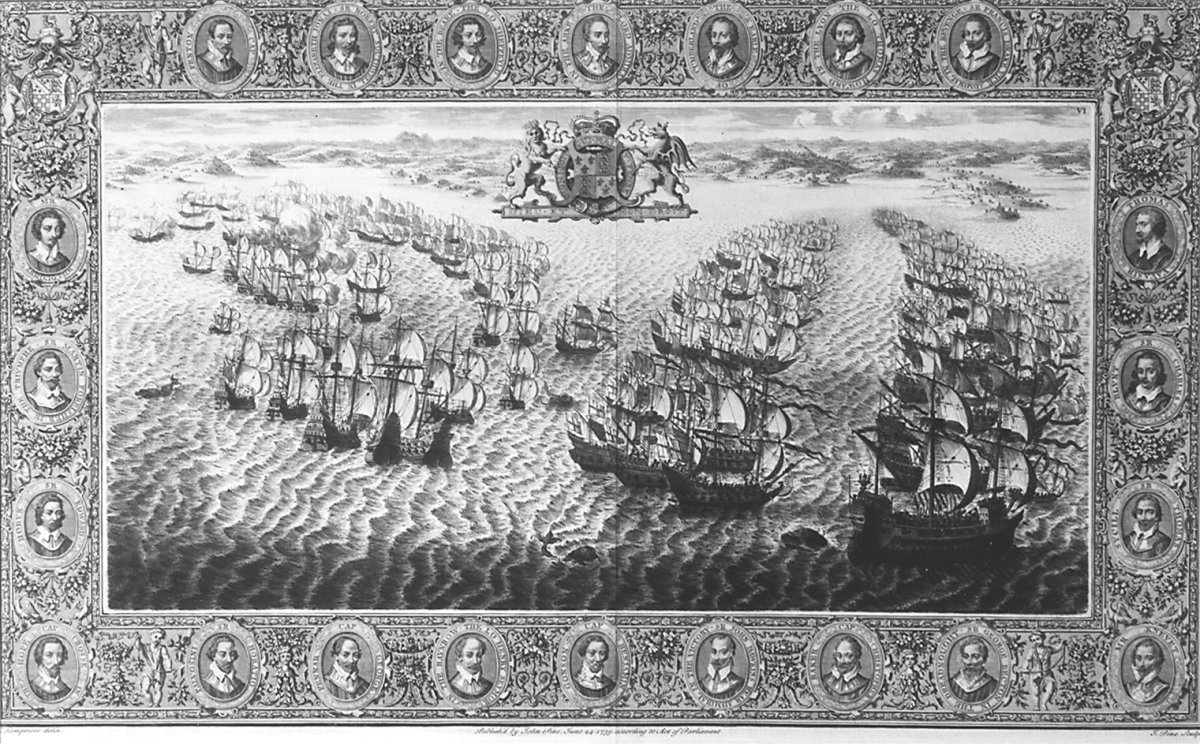 Image of VI: Some English Ships attack the Spanish Fleet to the Westward. The Spaniards draw themselves into a Roundel: And afterwards keeping on their Course, are followed by the English