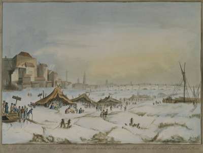 Image of View of the Thames off Three Cranes Wharf when Frozen, Monday 31 January to Saturday 5 February 1814, on which a Fair was held, attended by many Hundred Persons