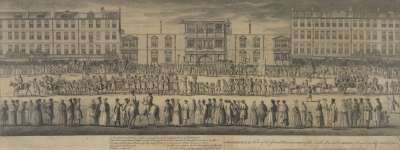 Image of A Geometrical View of the Grand Procession of the Scald Miserable Masons Designed as they were drawn up over against Somerset House in the Strand on 27 April 1742.