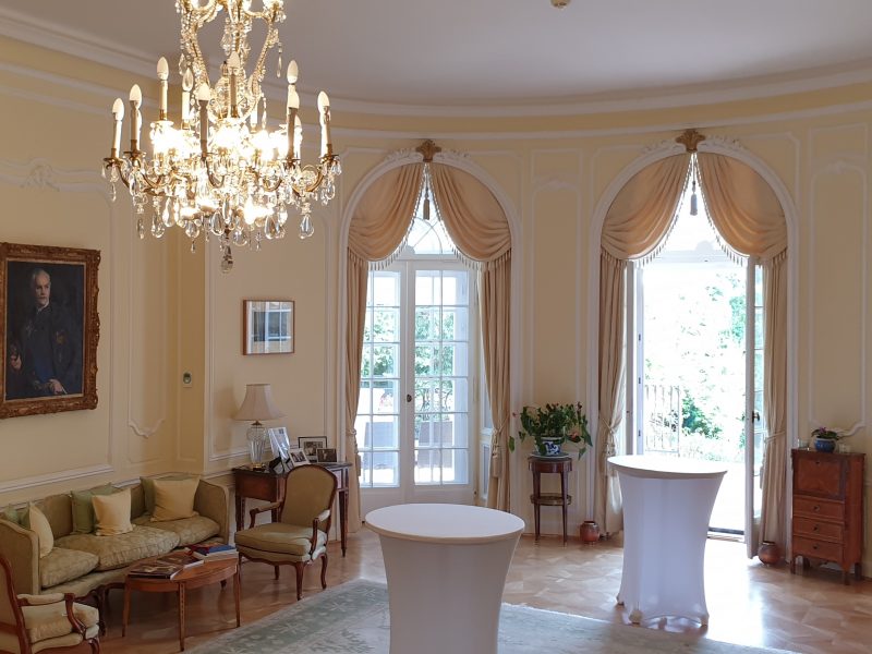 interior in the British Embassy Budapest showing a Salon with a painting of a man