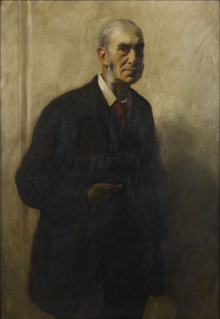 painting of a man in a suit, head turned to the right